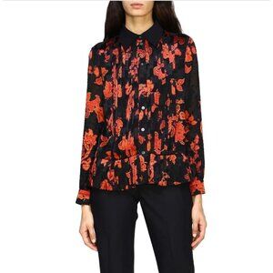 Tory Burch Printed Pleated Shirt Black Mountail Paisley Size 0 NWT
